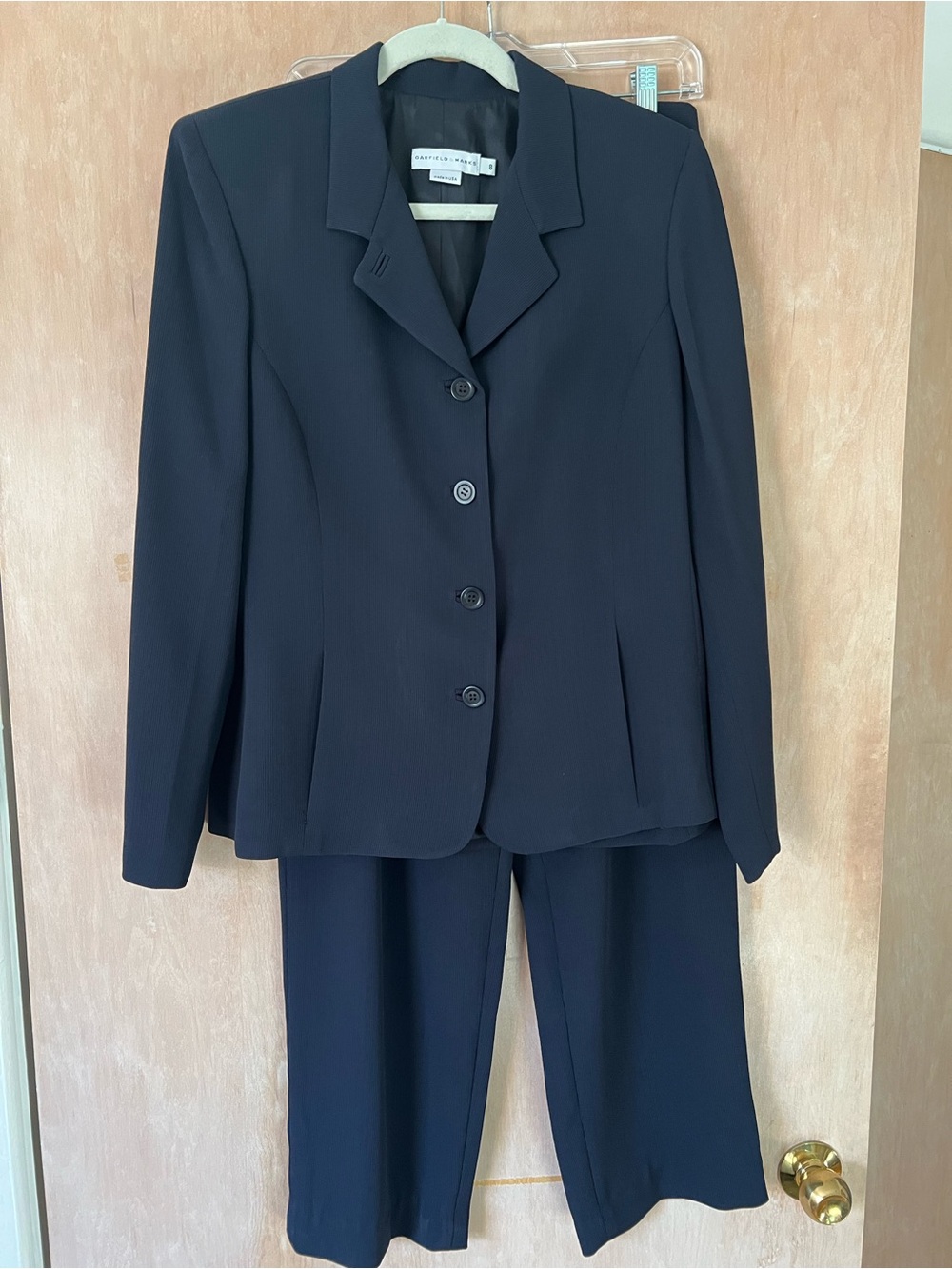 Garfield & Marks Navy Women's Two-Piece Pantsuit with Notch Lapel Jacket